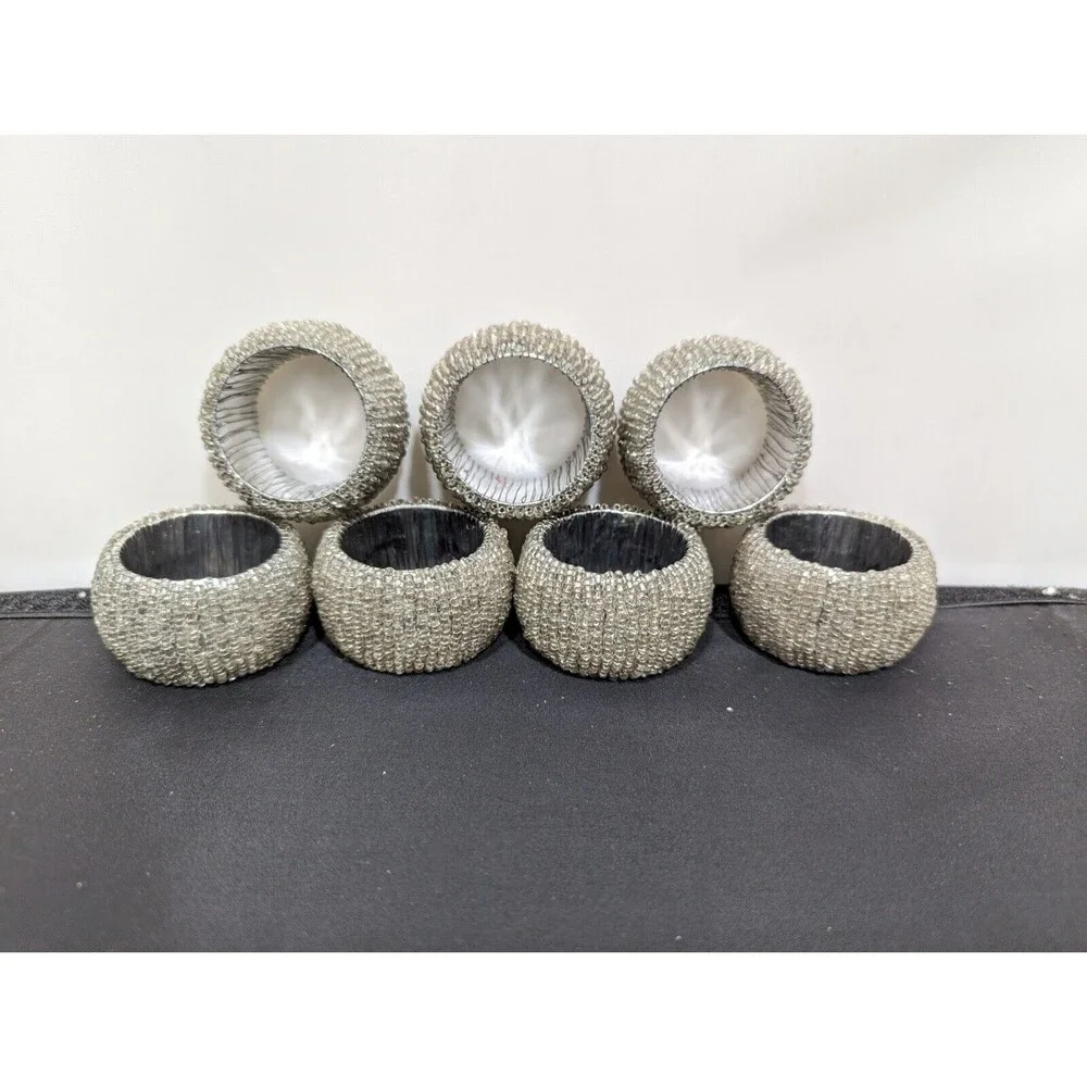 Silver Toned Jewel Look 7 piece Napkin Ring Set